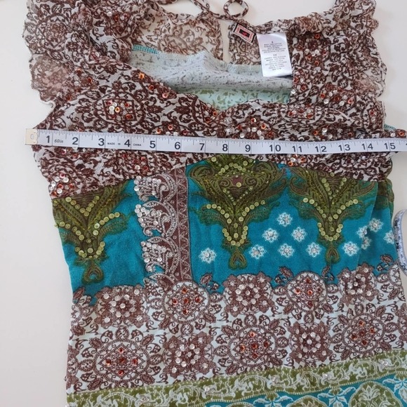 100% Cotton Floral Flutter Sleeve Sparkle Boho Top S - Picture 7 of 8